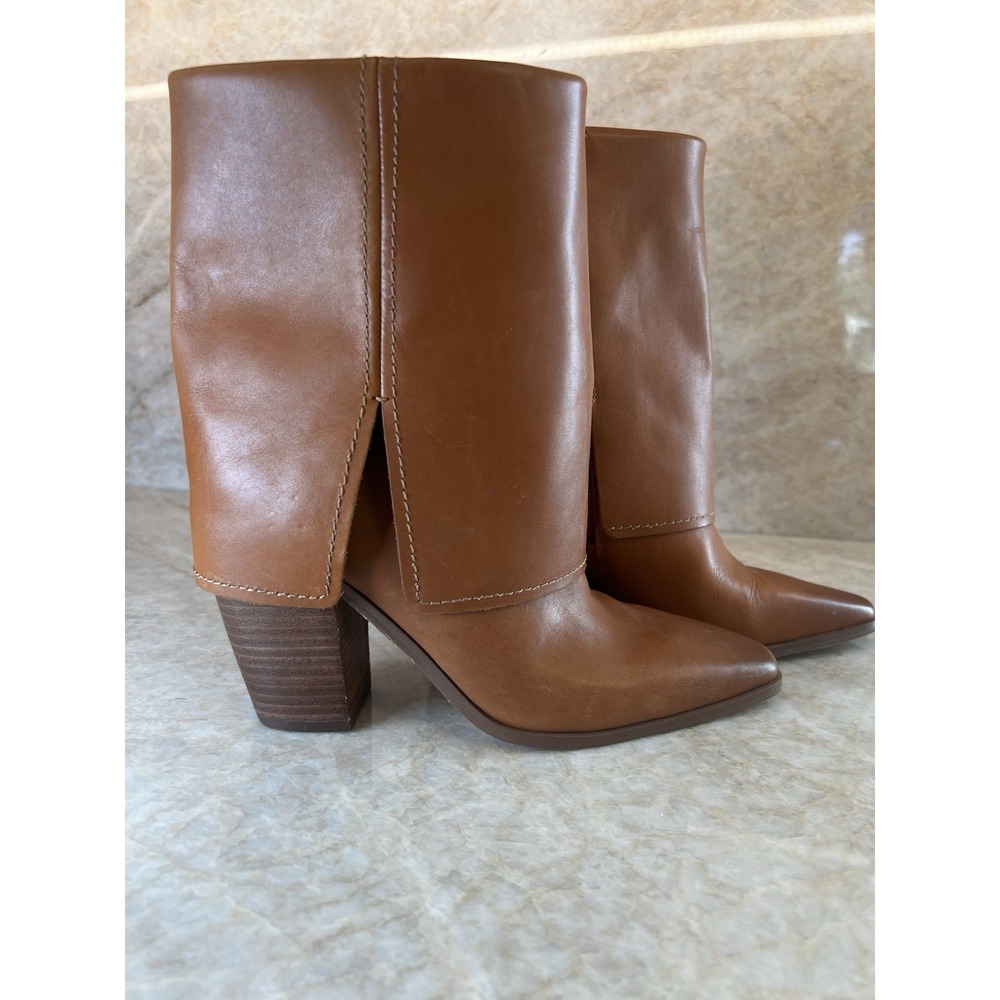 Vince Camuto Women's Alolison Mid-Calf Boot Caramel Brown Leather 7.5